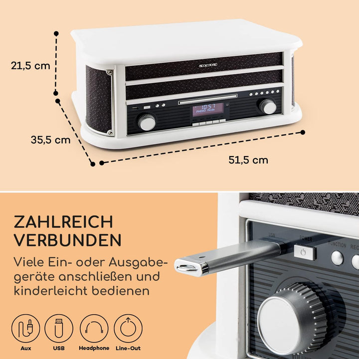 auna Belle Epoque 1908 - Retroanlage, Plattenspieler, Stereoanlage, Digitalradio, Radio-Tuner, MP3-f