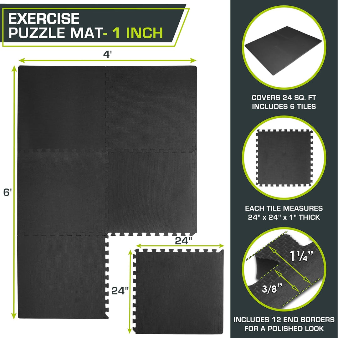 ProsourceFit Extra Thick Puzzle Exercise Mat 1”, EVA Foam Interlocking Tiles for Protective, Cushion