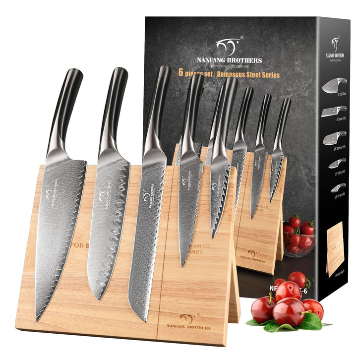 NANFANG BROTHERS Messerset, 6-teilig aus Damaszener Stahl VG10 Küchenmesserset mit magnetischem Holz
