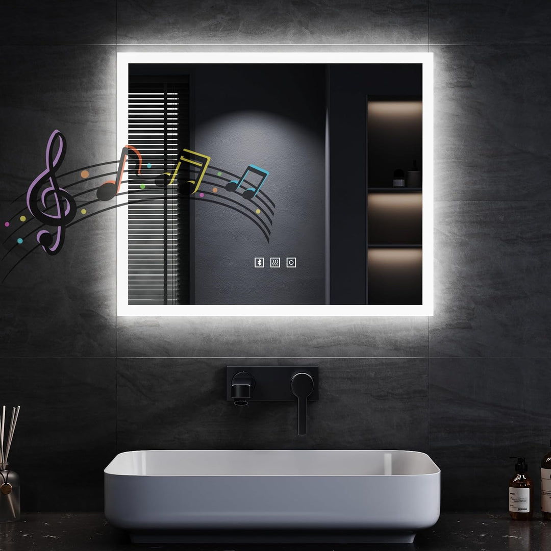 SONNI Badspiegel mit Beleuchtung 60X50 cm, Wandspiegel mit Bluetooth Lautsprecher, Anti-Beschlag LED