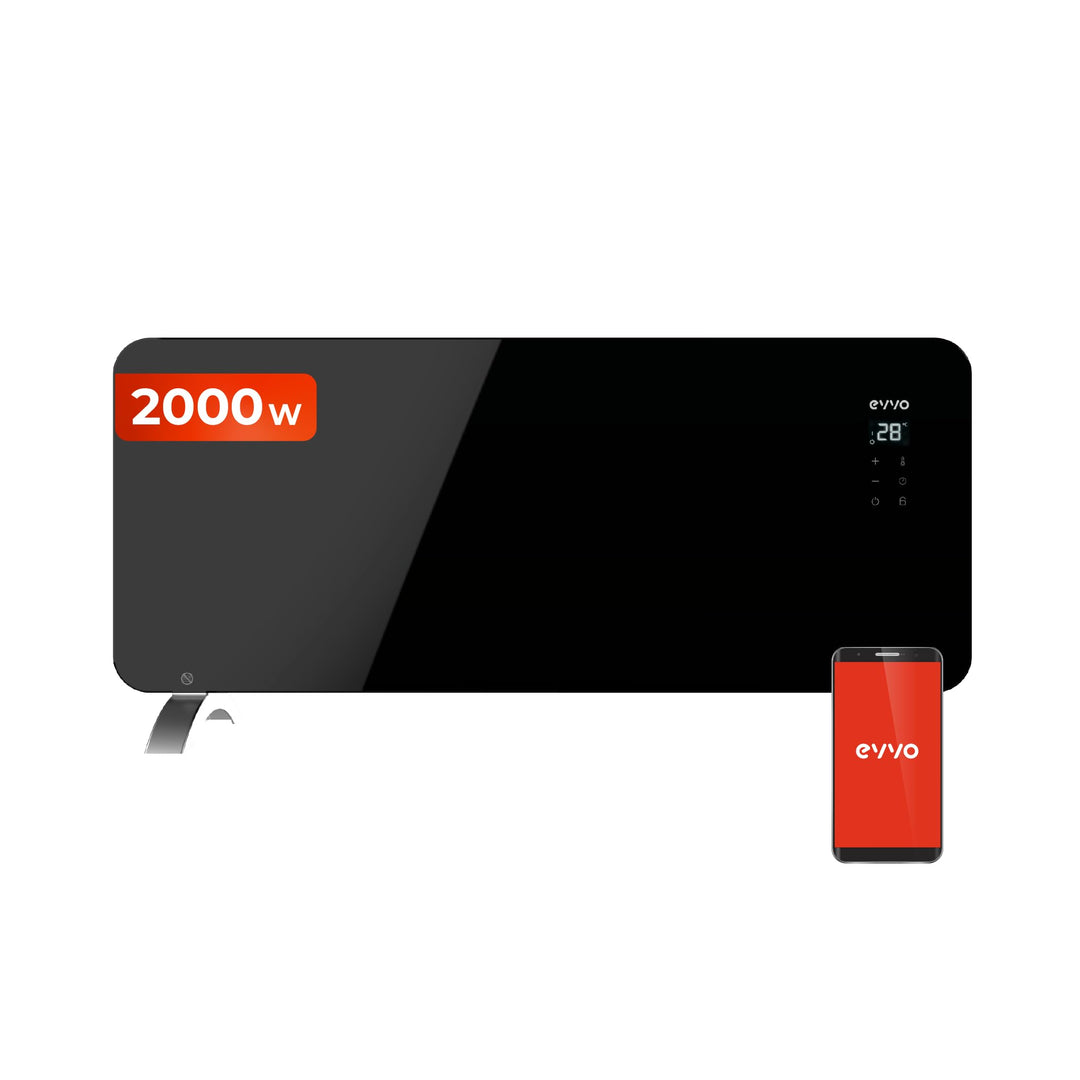 EVVO C Glas-Konvektor, WLAN, 2.000 W, Touchscreen, Fernbedienung, Timer, Fusshalterung, Überhitzungs