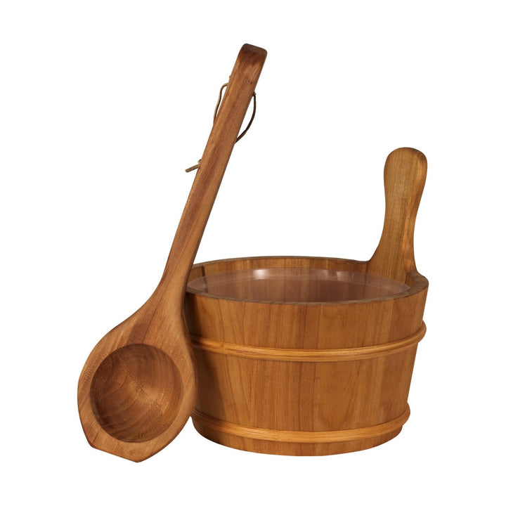 SUNNYDEALS klassisches Saunazubehörset | Saunaset 3-teilig aus red Cedar Holz | Saunaeimer & Kunstst
