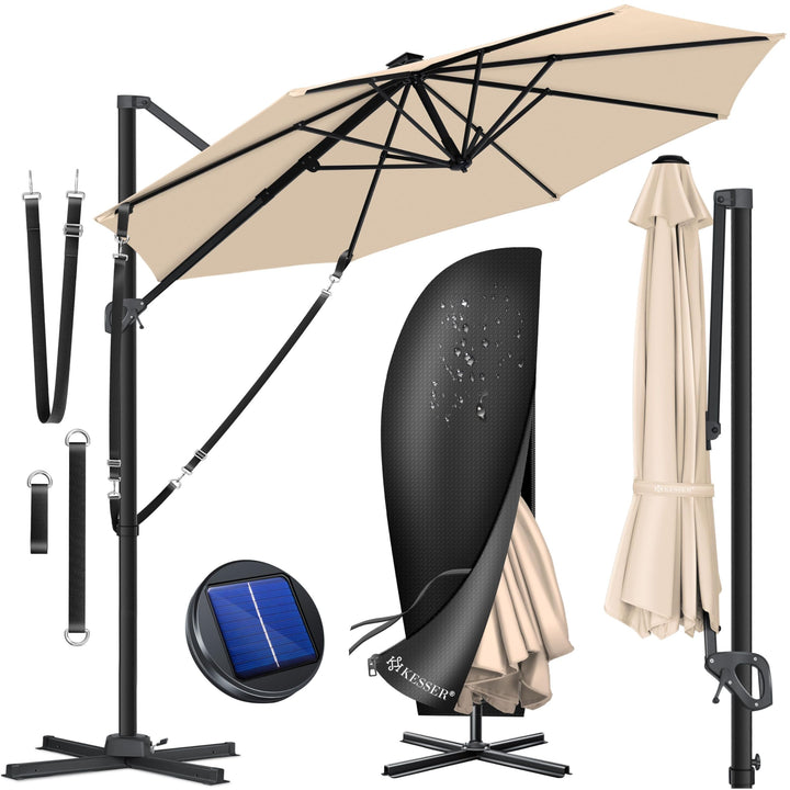 KESSER® Sonnenschirm Ampelschirm SUN Rund XL Ø330 cm Inkl. Abdeckung + Windsicherung 7-Fach Verstell