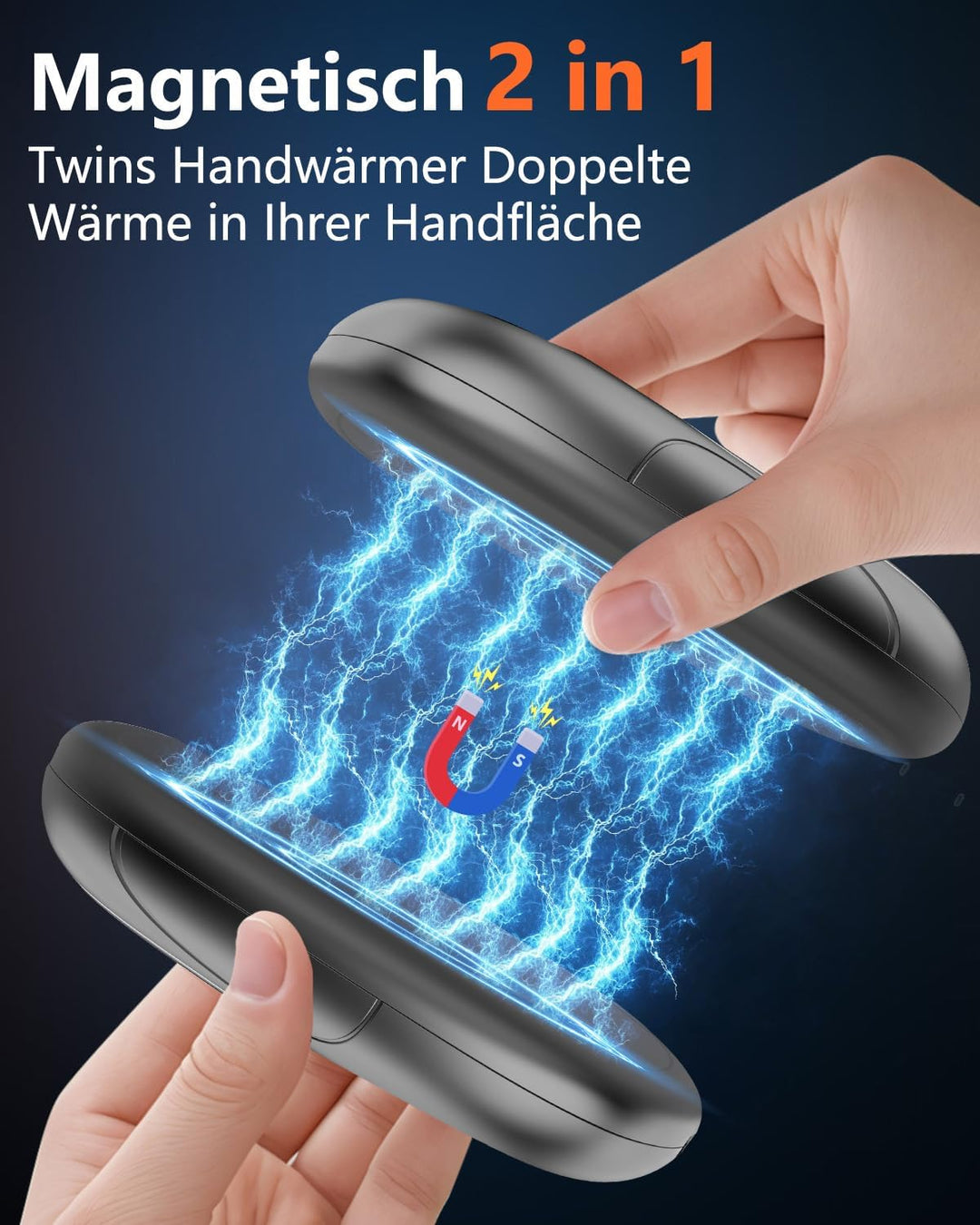Handwärmer Elektrisch Magnetisch - 2er Pack Beidseitig Taschenwärmer Aufladbar，LED-Display & 3 Heizs
