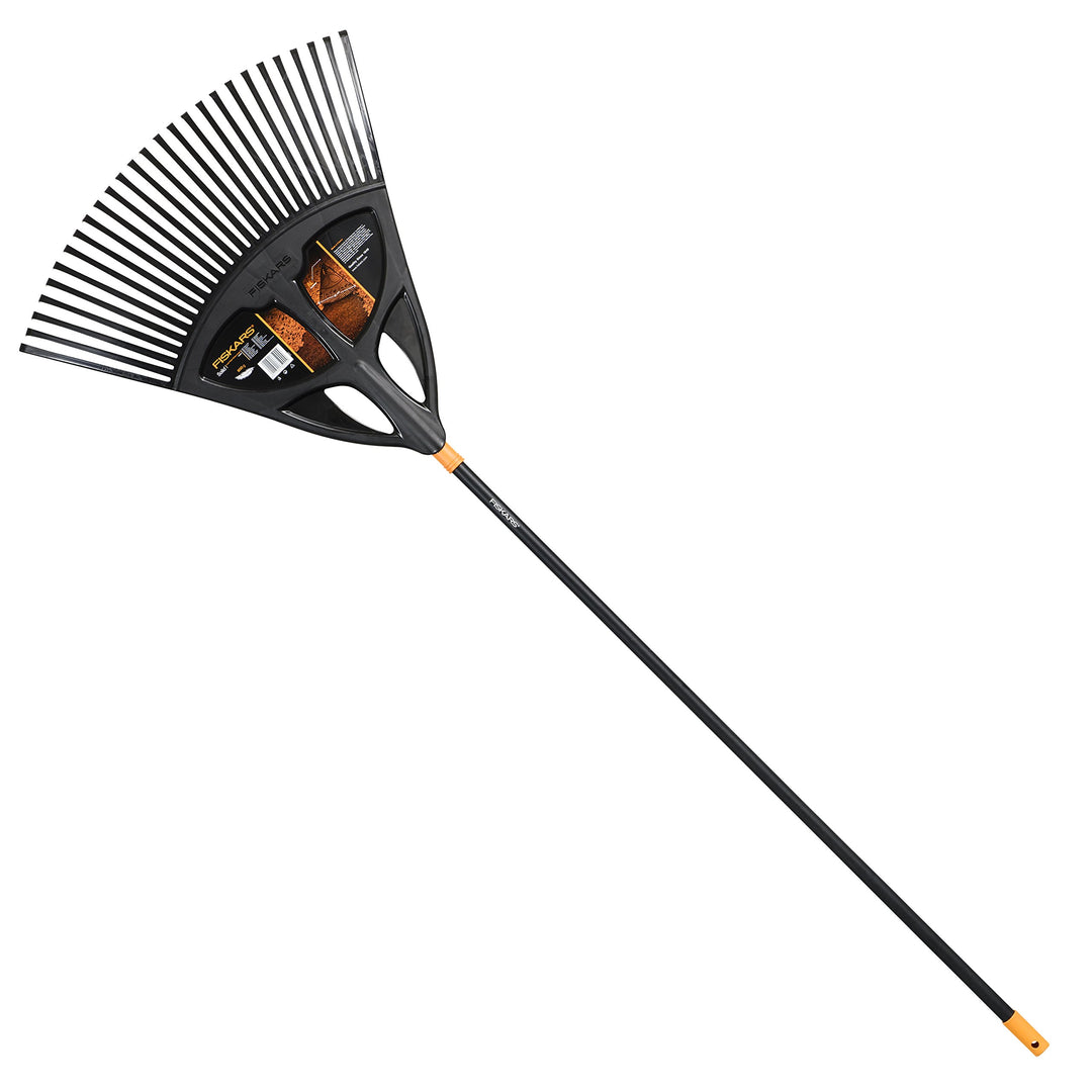 Fiskars Laubbesen, 27 Zinken, Breite: 65 cm, Kunststoff-Zinken/Aluminium-Stiel, Schwarz/Orange, XL,