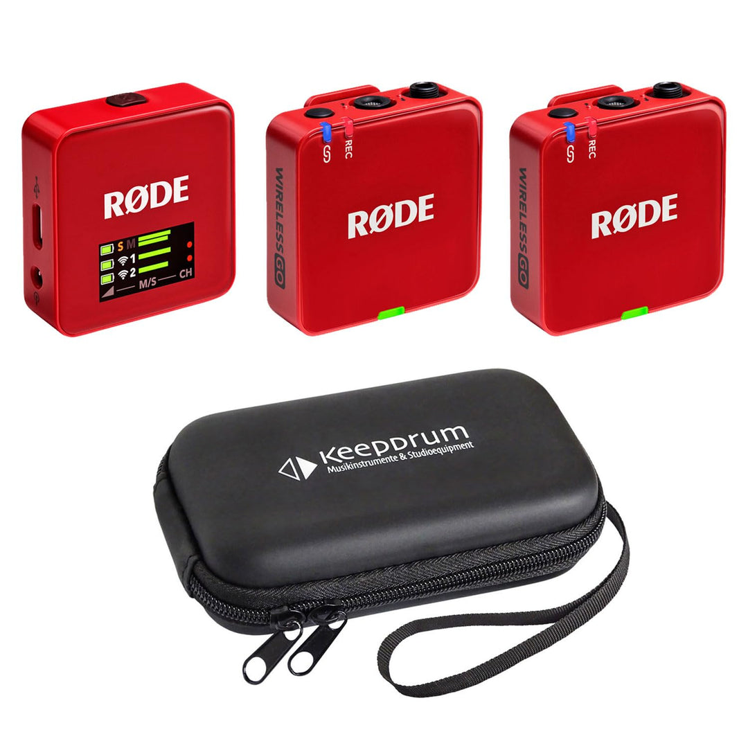 Rode Wireless GO Gen 3 Drahtloses 2-Kanal Mikrofon-Funksystem Rot mit keepdrum Softcase, Rot