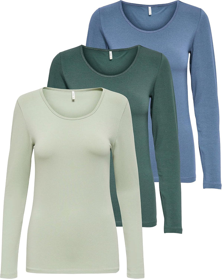 ONLY Damen Longsleeve Onllive Love Life Basic Damen-Shirt S 1x Desert Sage, 1x Balsam Green, 1x Chin