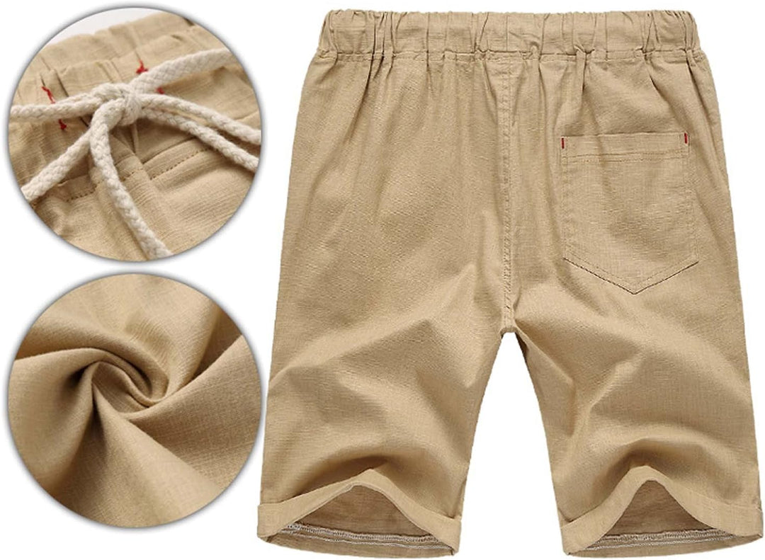 JustSun Kurze Hosen Herren Leinen Shorts Leicht Atmungsaktiv mit Tunnelzug XL Khaki, XL Khaki