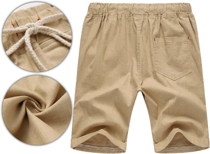 JustSun Kurze Hosen Herren Leinen Shorts Leicht Atmungsaktiv mit Tunnelzug XL Khaki, XL Khaki