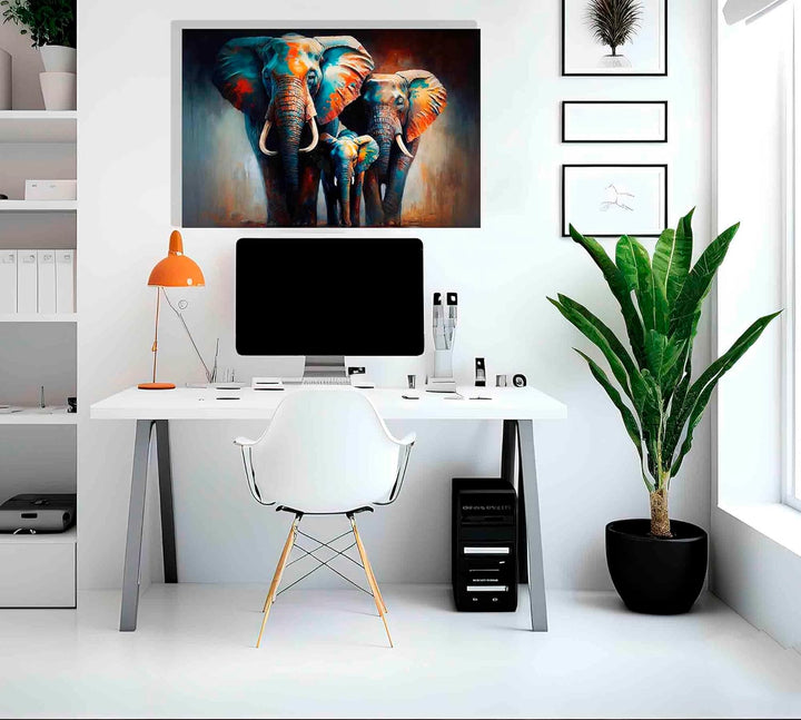 Artley Prints - Elefantenfamilie in der Wildnis, bunte Leinwand-Wandkunst für Wohnzimmer, gerahmt, a