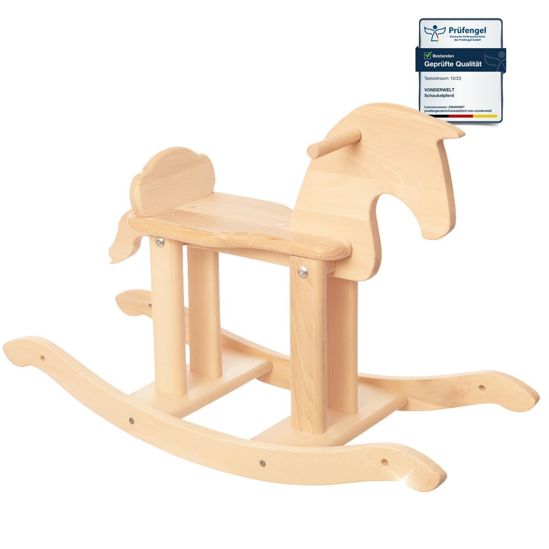 Massivholz-Schaukelpferd für Kinder ab 1 Jahr – handgefertigtes, unbehandeltes Schaukeltier, sicher