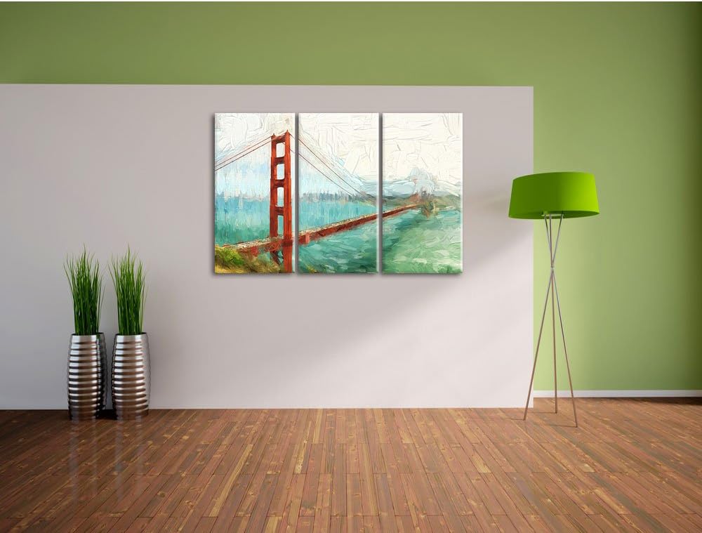 Pixxprint Golden Gate Bridge als Leinwandbild/Grösse: 3 Teilig (120x80 cm) cm/Wandbild/Kunstdruck/fe