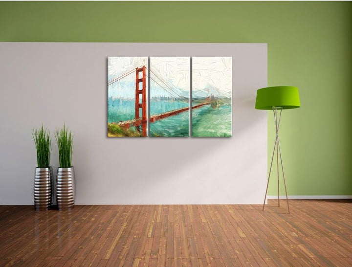 Pixxprint Golden Gate Bridge als Leinwandbild/Grösse: 3 Teilig (120x80 cm) cm/Wandbild/Kunstdruck/fe