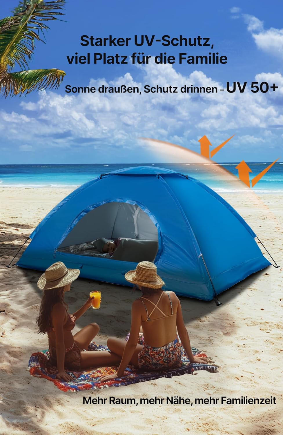 Menz Strandmuschel für 2–3 Personen – UV 50+ Strand Sonnenschutz – wasserdichtes, windfestes Strandz
