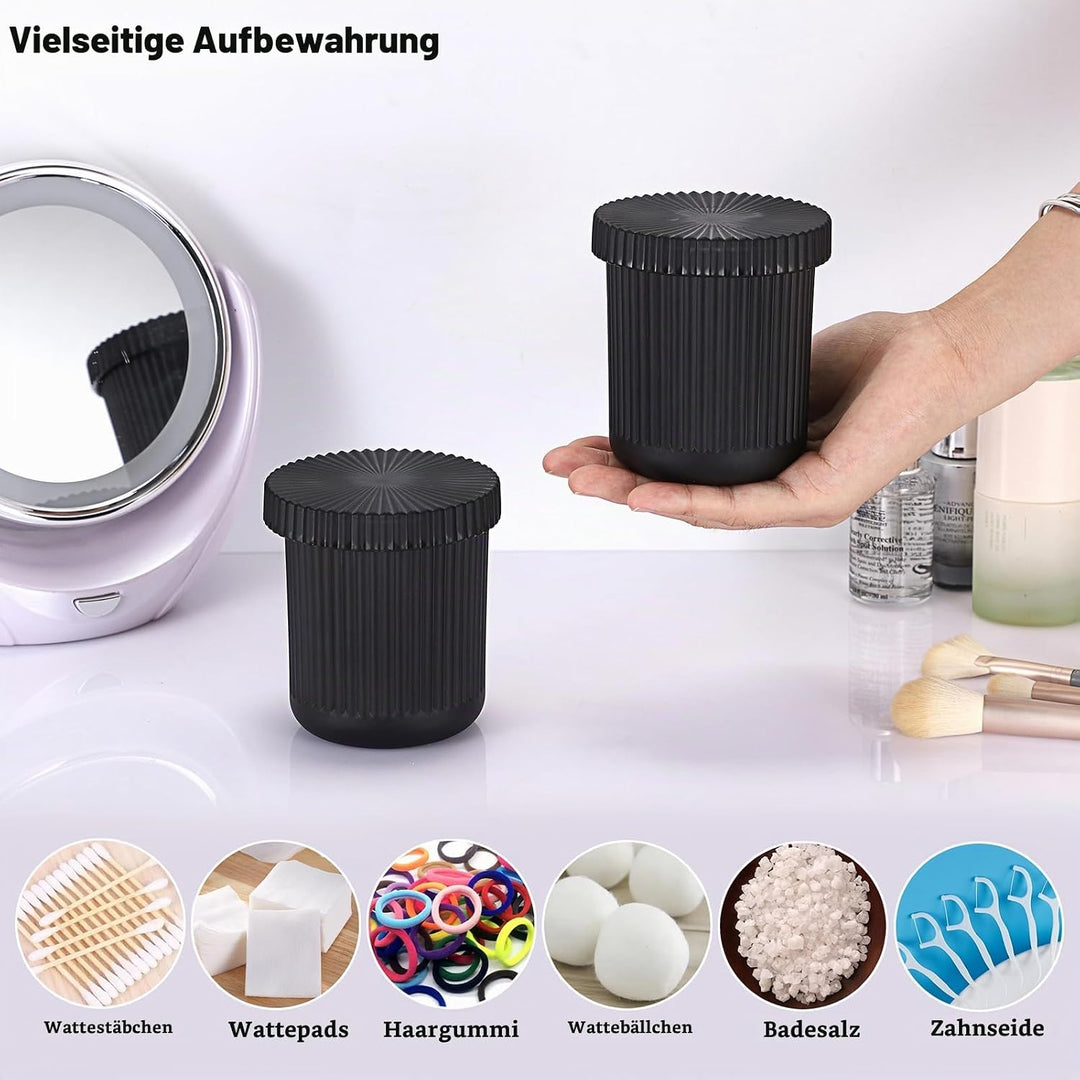 2 Pcs Schwarz Glas Wattepadspender Wattestäbchen Behälter mit Deckel Rund Schminktisch Organizer Was