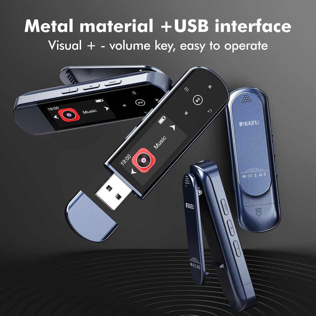 64GB Tragbarer USB MP3 Player mit Bluetooth 5.3, Clip für Sport & Laufen, FM Radio, Voice Recorder,
