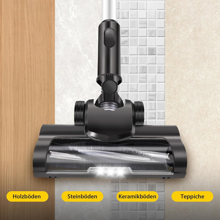 Akku Staubsauger 500W 45000Pa 45Min Akkustaubsauger Kabellos mit Licht, Anti-Tangle-Bürste, Superlei