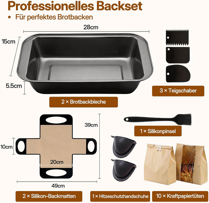 Brotbackform Kasten Set, 2 Stück Antihaft Karbonstahl Kastenform Kuchen 28X15X5.5cm mit 2 Dauerbackf