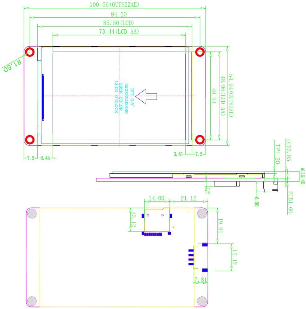 DIYmalls Nextion Enhanced 3,5 Zoll HMI Display Resistiver Touchscreen 5V TFT LCD 480 x 320 für Ardui