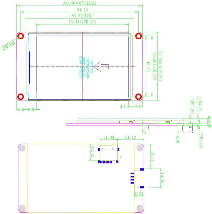 DIYmalls Nextion Enhanced 3,5 Zoll HMI Display Resistiver Touchscreen 5V TFT LCD 480 x 320 für Ardui