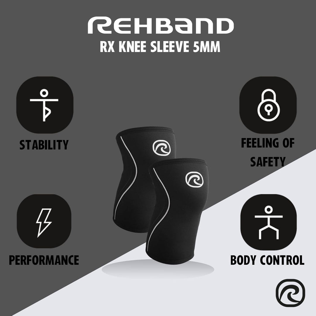 Rehband Kniebandage Kraftsport, Kniestütze für Cross Fit & schweres Training, Knee Sleeve aus 5 mm N
