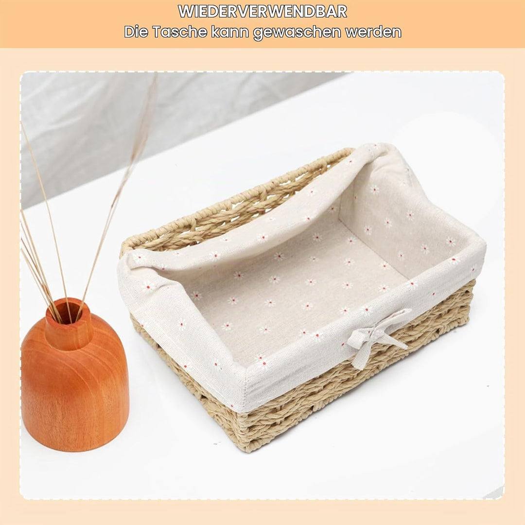2er Set Brotkörbchen aus Papierseil, 2 Grössen Brötchenkorb mit Futter, Aufbewahrungskorb Körbchen A