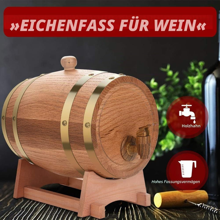 Wein, Eichenfass, 1,5/3/5/10 l, Eichenfass für Wein, Whisky Tequila, Weinspender Holzfass, auslaufsi