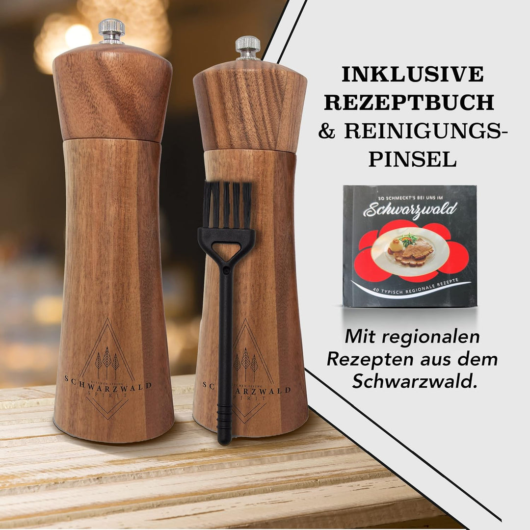 Salz und Pfeffermühle Holz Gross (21 cm) - 2er Set mit Pfeffer und Salzmühle - Gewürzmühle mit Keram