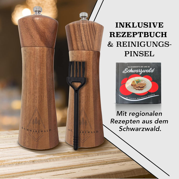 Salz und Pfeffermühle Holz Gross (21 cm) - 2er Set mit Pfeffer und Salzmühle - Gewürzmühle mit Keram