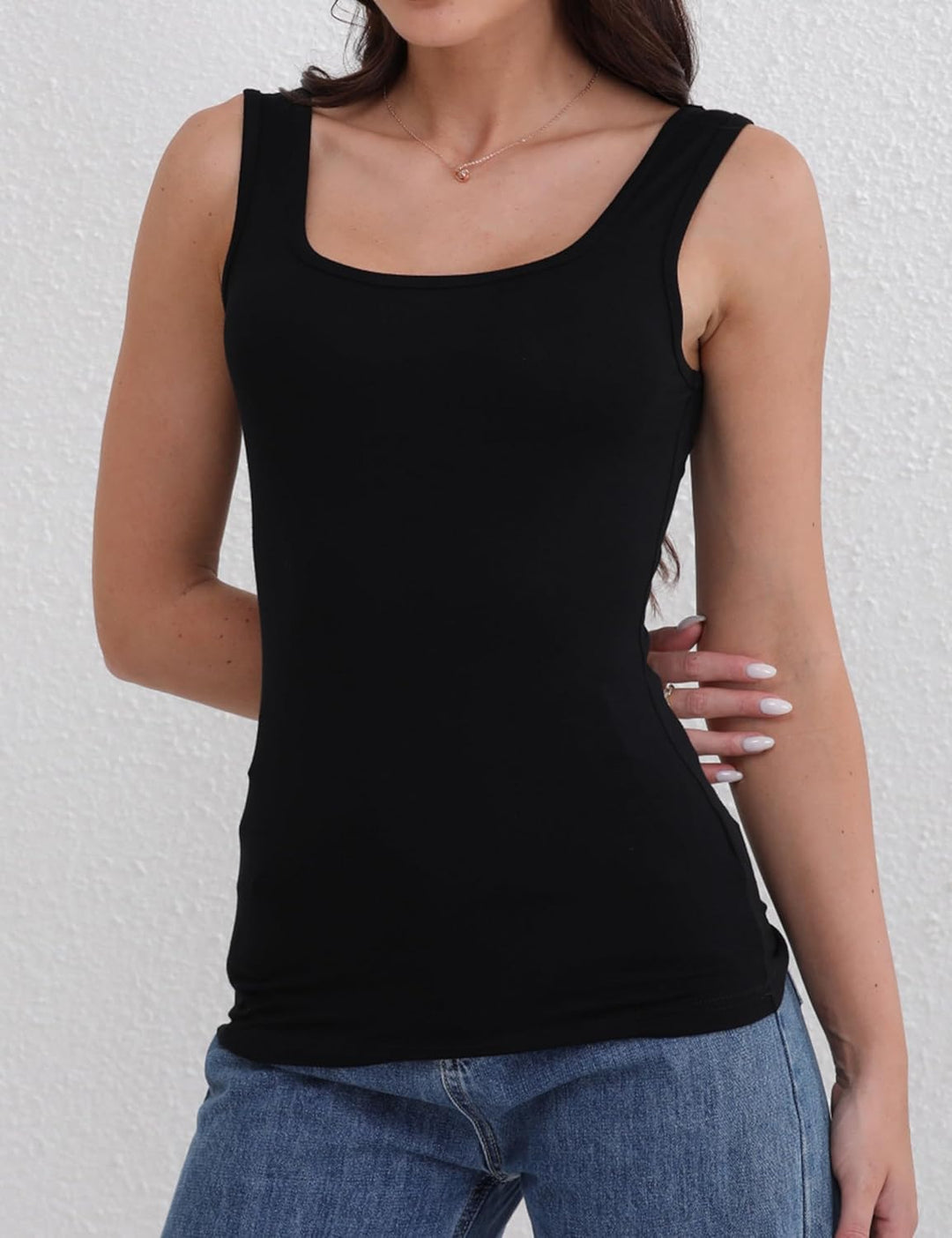 BQTQ 5 Pcs Tank Top Stretch Damen Unterhemden Basic Top Elastische Unterhemd mit Quadratischem Aussc