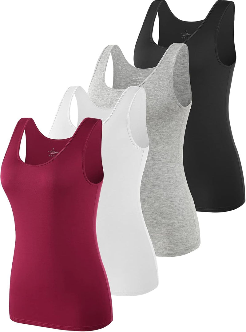 vislivin Elastische Tank Tops für Damen Unterhemden 3/4er Pack S 4er Pack - Schwarz/Grau/Weiss/Weinr