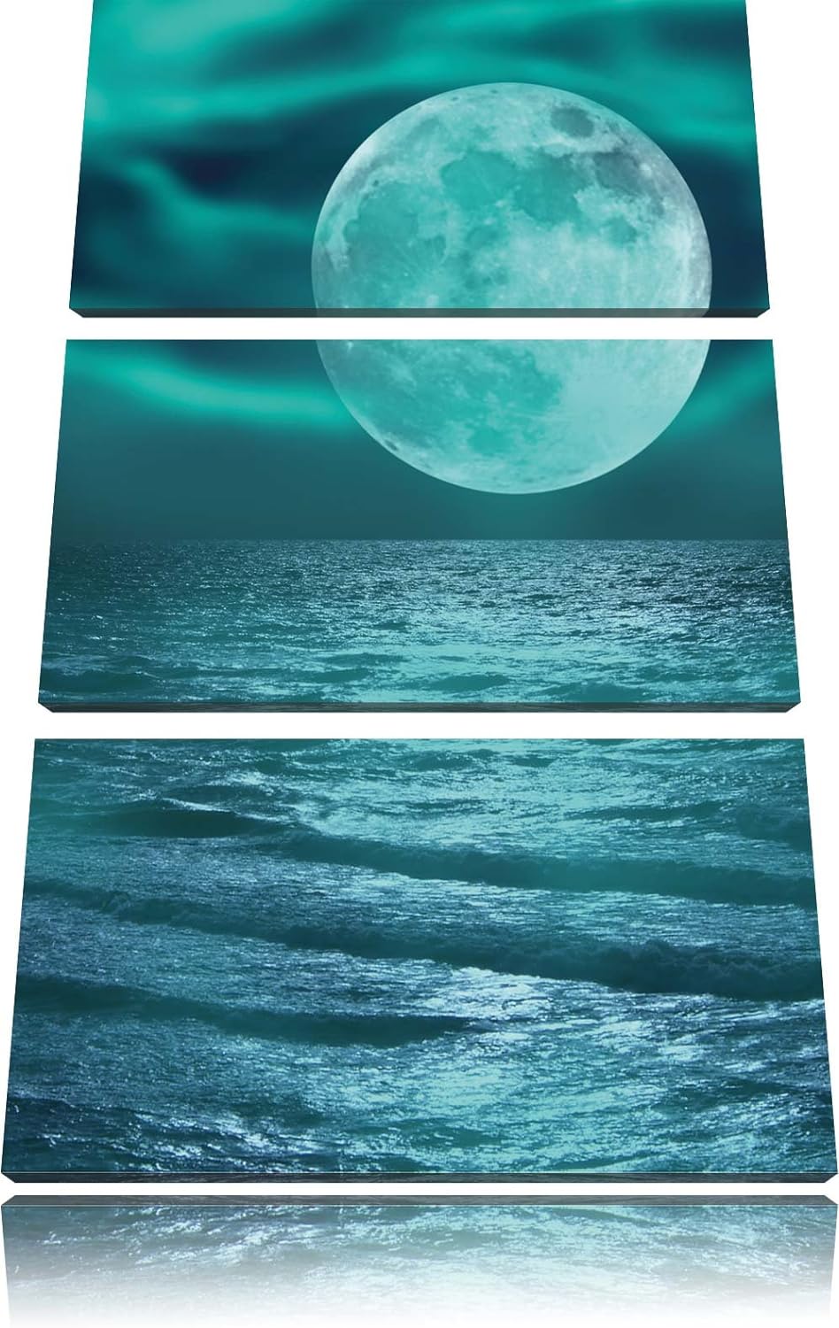 Pixxprint ruhiges Meer mit Vollmond 3-Teiler Leinwandbild 120x80 Bild auf Leinwand