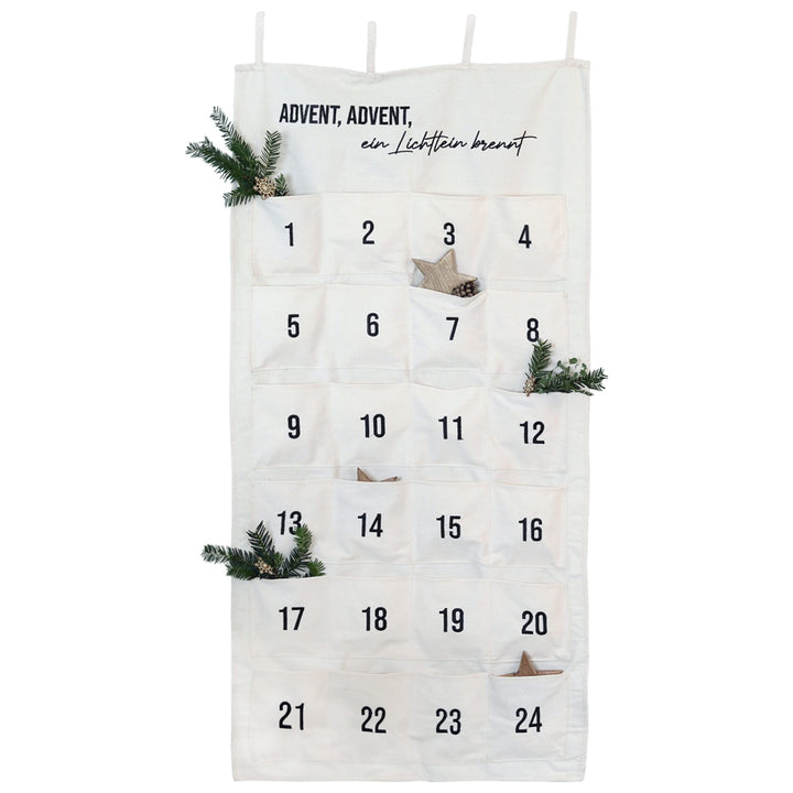 Papierdrachen 24 Adventskalender aus Stoff zum Befüllen - ein Lichtlein brennt - hochwertig bestickt