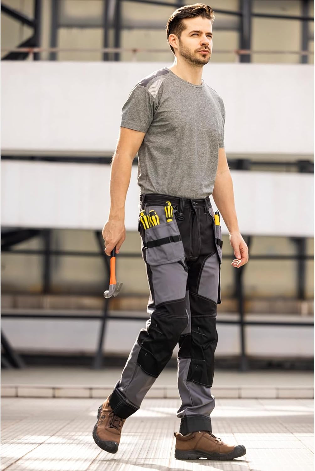 WORK IDEA Arbeitshosen männer, Hose mit multifunktionalen Taschen, Hose mit abnehmbaren Flugtaschen,