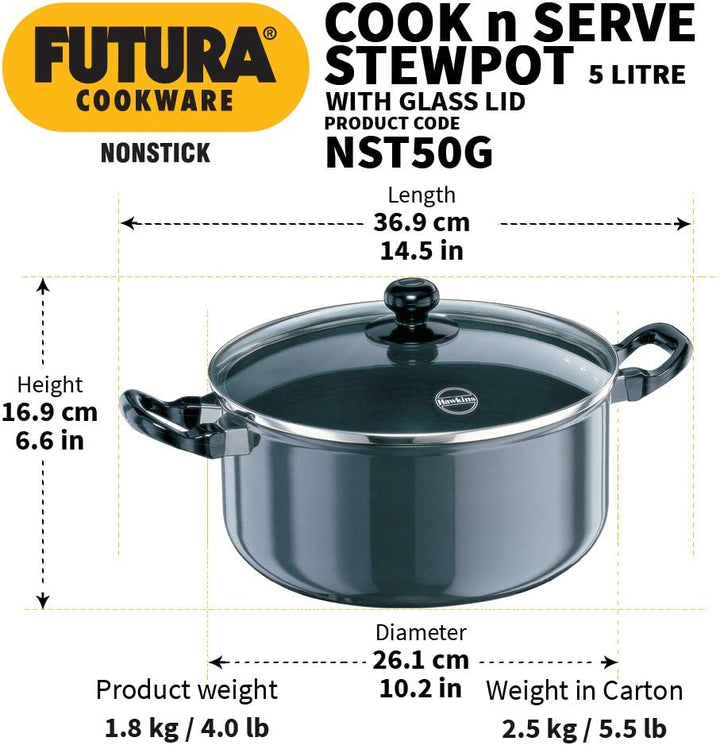 Hawkins Futura Non-Stick Stewpot with Glass Lid, 5 Litres