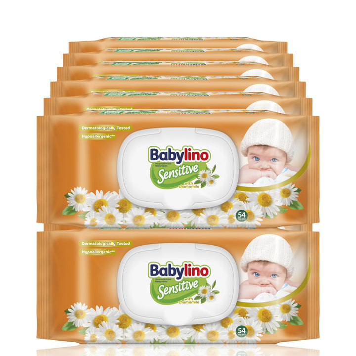 Babylino Sensitive Baby Tücher mit sanftem Kamille-Duft, 98% natürliche Formel, die den pH-Wert der