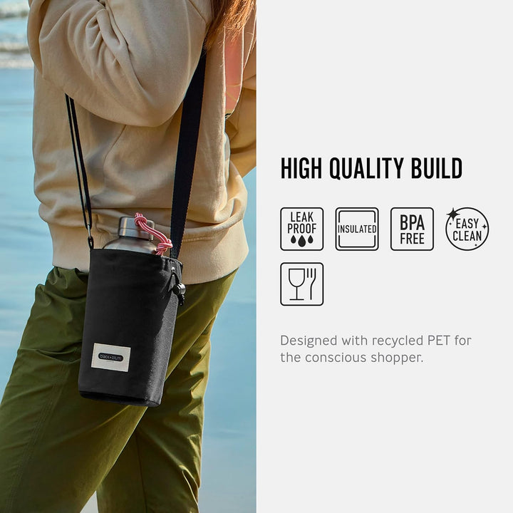 BLACK + BLUM Isolierte Flaschen-Tasche, Schwarz, Nachhaltige Lunchbag aus recyceltem PET, Perfekt fü