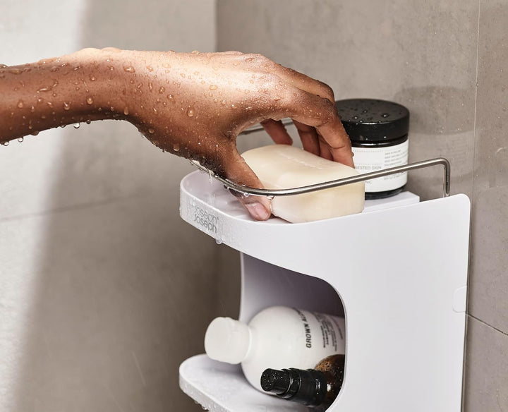 Joseph Joseph Capsule Compact 2-stufiges Duschregal, ohne Bohren, Badezimmerregal für Shampoo - Weis