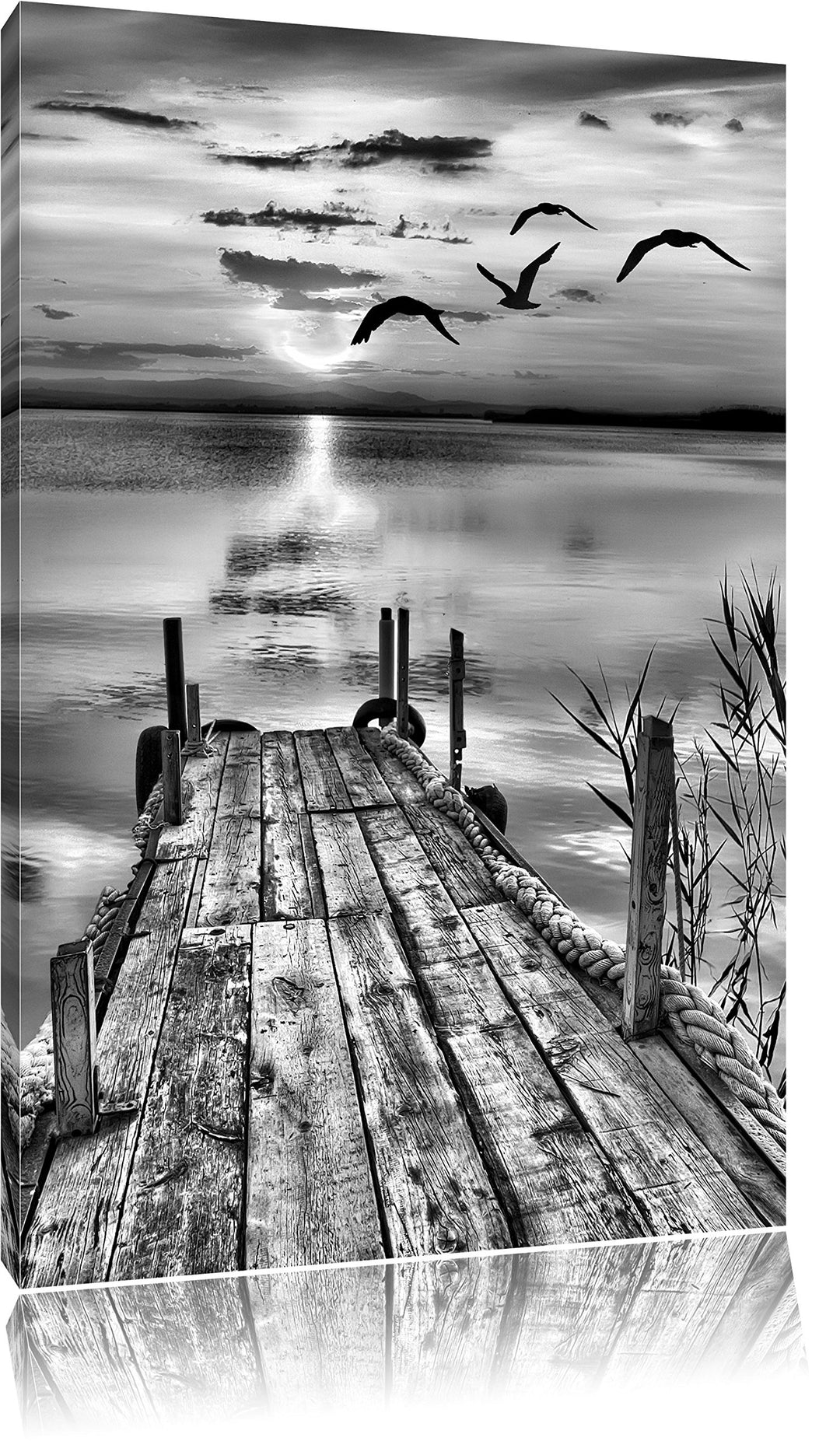 Pixxprint Steg bei Sonnenuntergang / 100x70cm Leinwandbild bespannt auf Holzrahmen/Wandbild Kunstdru