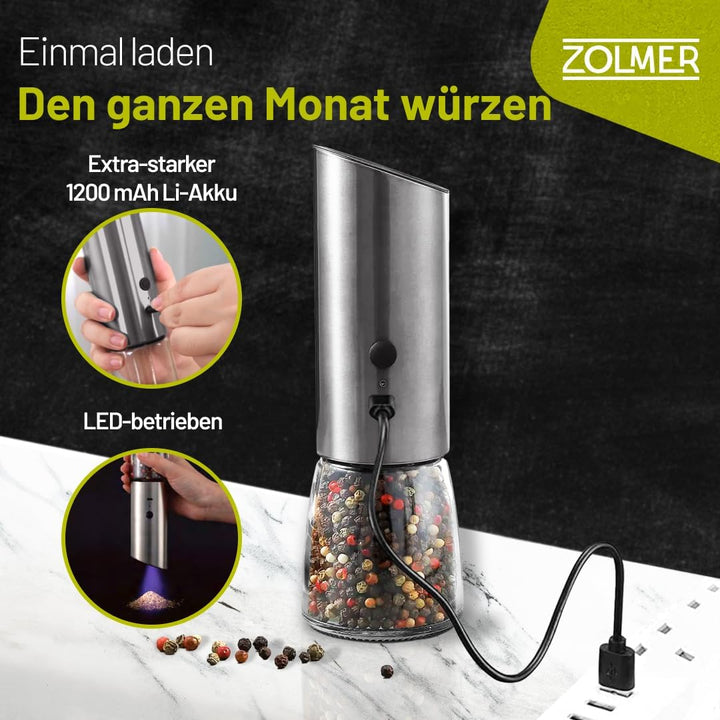 Salz und Pfeffermühle Elektrisch mit Wiederaufladbaren Akkus, Einstellbarem Mahlgrad für Gewürze, Sa