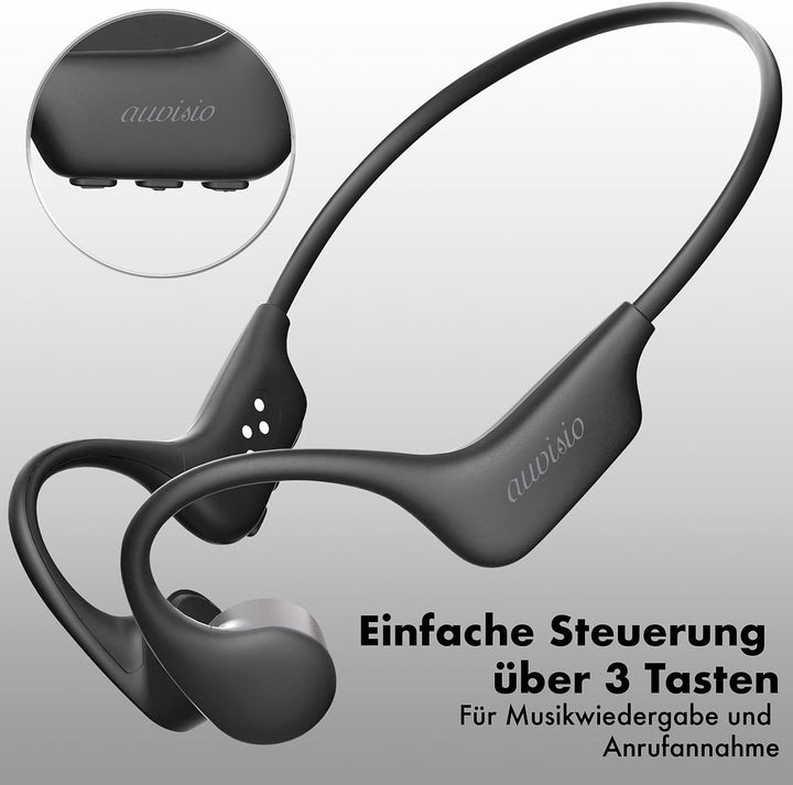 auvisio Knochenkopfhörer: Wasserdichter Knochenschall-Kopfhörer, Bluetooth 5.4, MP3, 32 GB, IP68 (Kn