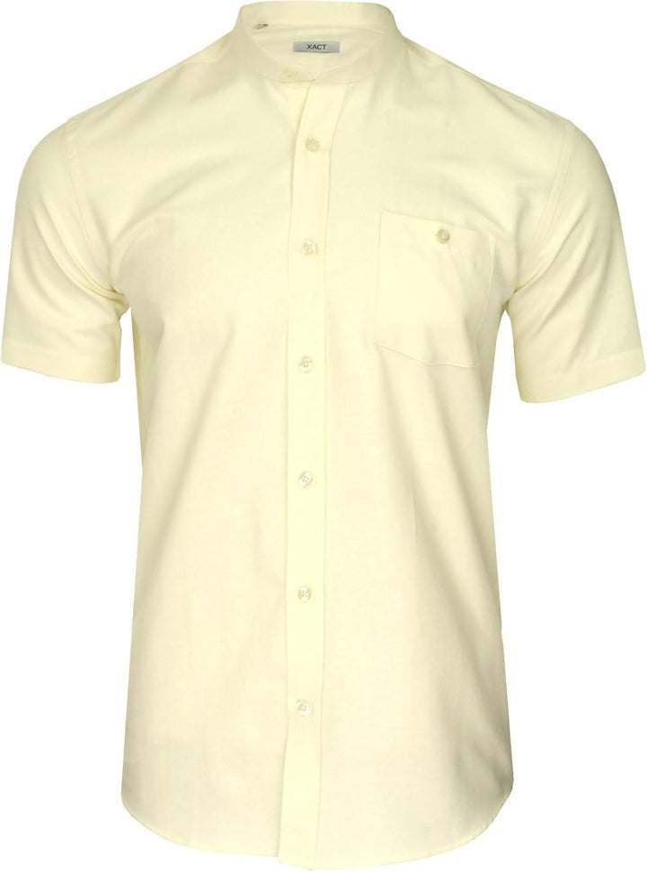 Xact Herren Oxford Grandad-Mandarinkragen Kurzarmhemd L Gelb, L Gelb