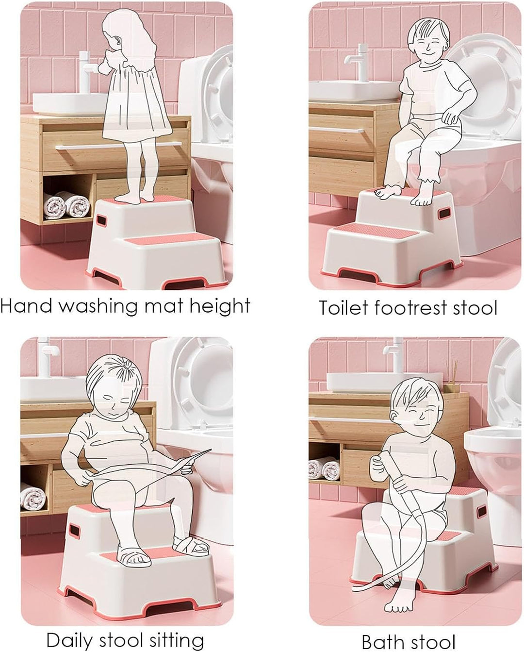 Toilettenhocker | Badezimmerhocker | Duschhocker, Mädchen Töpfchentritt, 2 Stufen Kinder Tritthocker