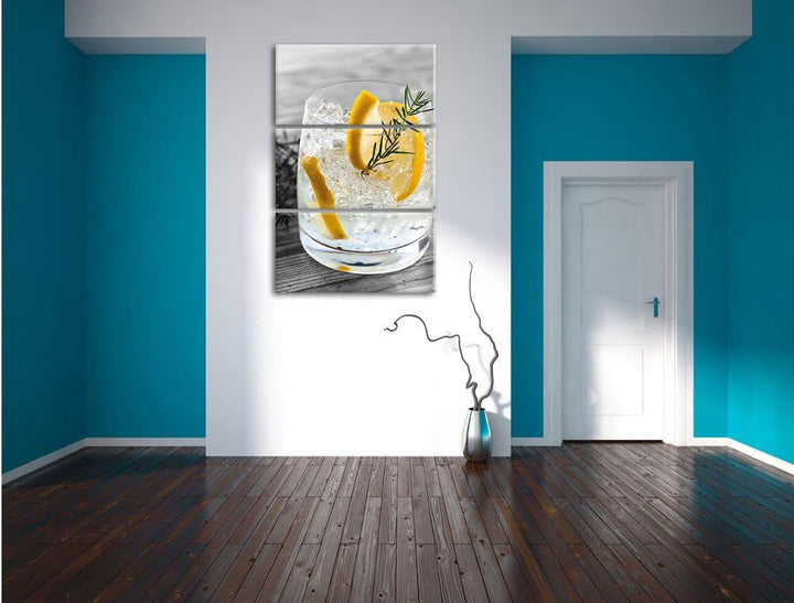 Pixxprint Drink mit Zitrone und Rosmarin als Leinwandbild/Grösse: 3 Teilig (120x80) cm/Wandbild/Kuns