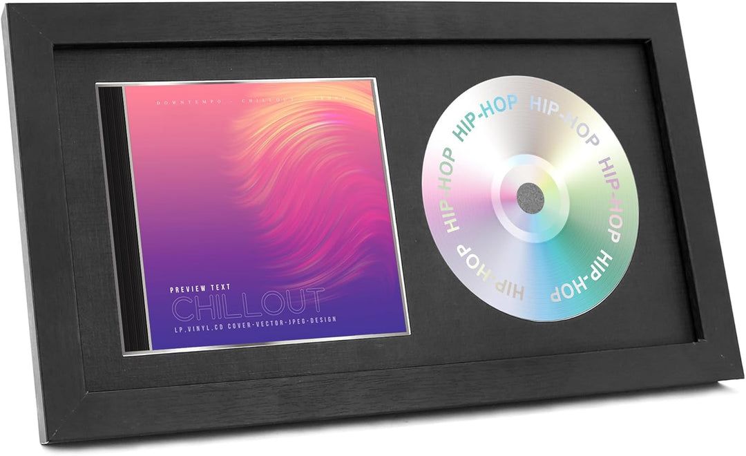 CD Musikrahmen Schaukasten Display 36,2x19,61 cm Disc und CD Box Echtglas mit Eva Schaum und Tischpl