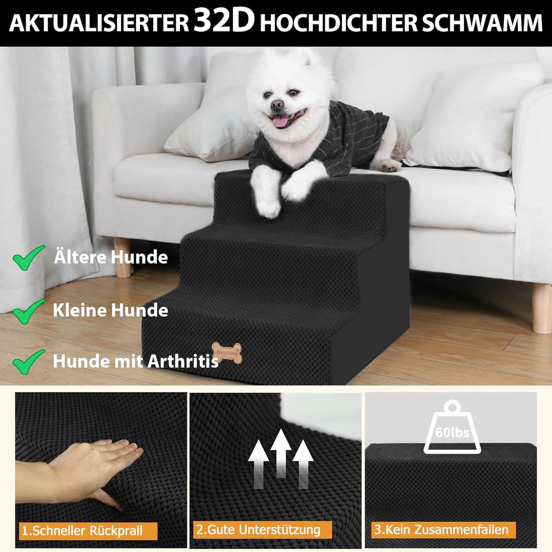 Nepfaivy Hundetreppe für Kleine Hunde 3-Stufig, Hundetreppe Hunderampe für Bett und Sofa aus Hochdic