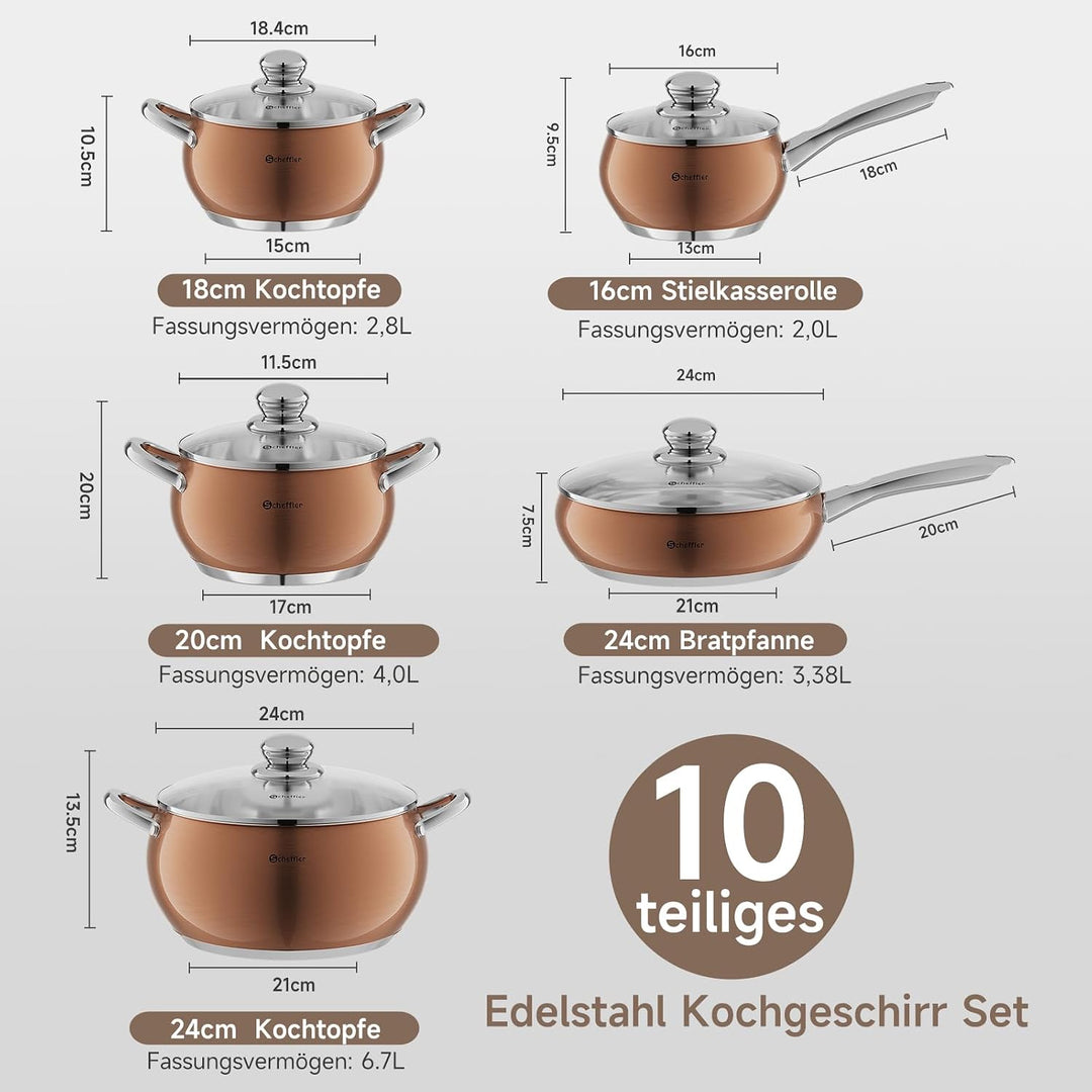 Scheffler Topfset Mit Deckel, 10tlg, Induktions, Für alle Herdarten | Edelstahl-Kochtopfset, 16/18/2