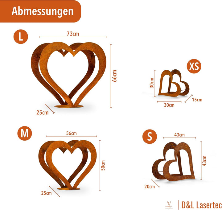 D&L Lasertec Kaminholzkorb, Herz aus Metall, Rost, Edelrost, Holzregal - Deko - SET L+M+S