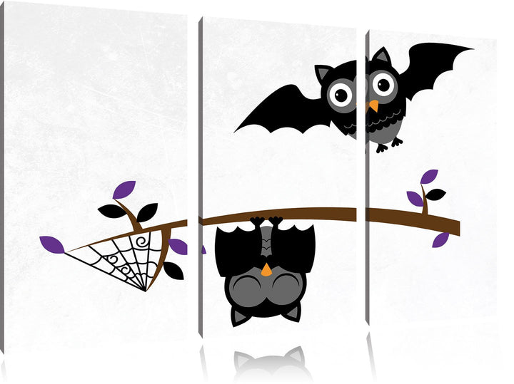 Pixxprint Fledermaus Eulen an AST als Leinwandbild/Grösse: 3 Teilig (120x80) cm/Wandbild/Kunstdruck/