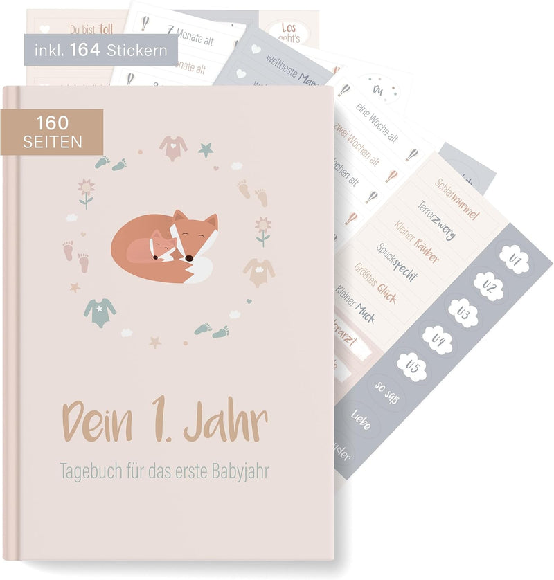 mintkind® Babyalbum "Dein erstes Lebensjahr" A5 Natur + Sticket Set | Baby Fotoalbum zum Selbstgesta